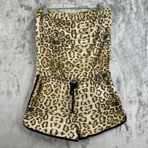Southpole Romper Womens L Large Cheetah Animal Print Strapless Beachy Y2K